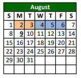 District School Academic Calendar for Atascosa Juvenile Detention Ctr for August 2021
