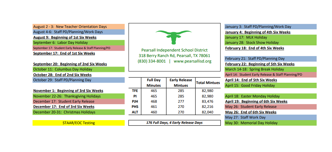 District School Academic Calendar Key for Pearsall High School