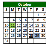 District School Academic Calendar for Atascosa Juvenile Detention Ctr for October 2021