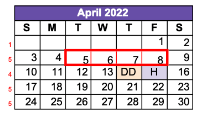 District School Academic Calendar for Lamar Center for April 2022
