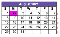 District School Academic Calendar for Pecos Kind for August 2021