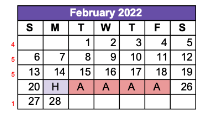 District School Academic Calendar for Pecos Kind for February 2022