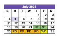 District School Academic Calendar for Pecos H S for July 2021