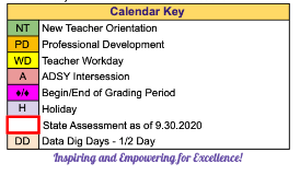 District School Academic Calendar Legend for Pecos Kind