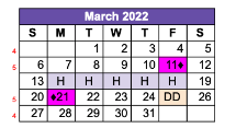 District School Academic Calendar for Pecos Kind for March 2022