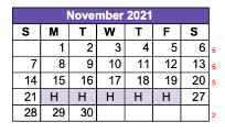 District School Academic Calendar for Lamar Center for November 2021