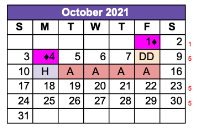 District School Academic Calendar for Pecos Kind for October 2021