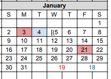 District School Academic Calendar for James L Wright El for January 2022