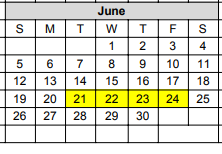 District School Academic Calendar for James L Wright El for June 2022