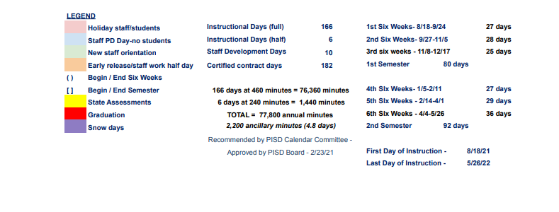 District School Academic Calendar Key for Perryton High School