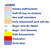 District School Academic Calendar Legend for Perryton Junior High