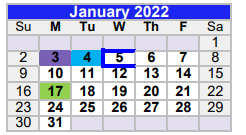 District School Academic Calendar for Pewitt Junior High for January 2022