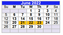 District School Academic Calendar for Pewitt High School for June 2022