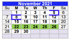 District School Academic Calendar for Pewitt High School for November 2021