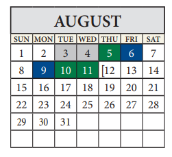 District School Academic Calendar for River Oaks Elementary for August 2021