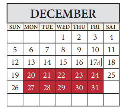 District School Academic Calendar for Murchison Elementary School for December 2021