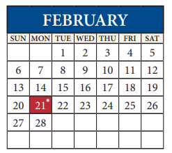 District School Academic Calendar for Travis Co J J A E P for February 2022