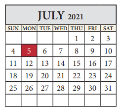 District School Academic Calendar for Alter Learning Ctr for July 2021