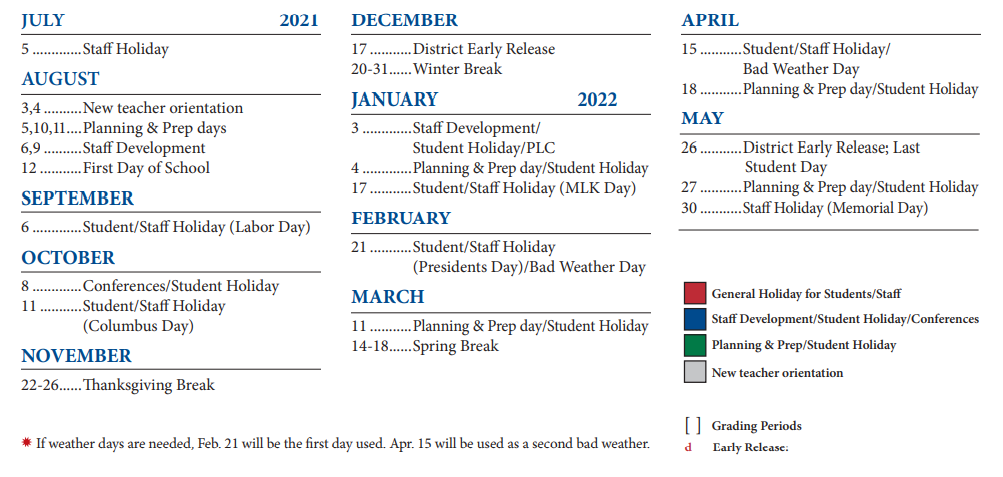 District School Academic Calendar Key for Timmerman Elementary