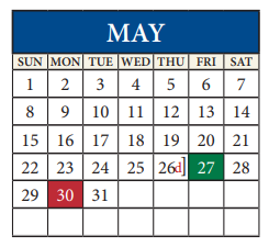 District School Academic Calendar for Kelly Lane Middle School for May 2022