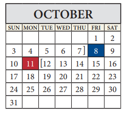 District School Academic Calendar for Travis Co J J A E P for October 2021