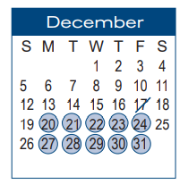 District School Academic Calendar for Central El for December 2021