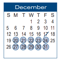 District School Academic Calendar for Hagood El for December 2021
