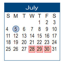 District School Academic Calendar for West End El for July 2021