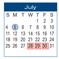 District School Academic Calendar for Hagood El for July 2021