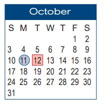 District School Academic Calendar for Central El for October 2021