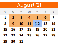 District School Academic Calendar for Pilot Point Intermediate for August 2021