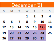 District School Academic Calendar for Denton Co J J A E P for December 2021