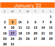 District School Academic Calendar for Denton Co J J A E P for January 2022