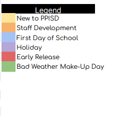 District School Academic Calendar Legend for Pilot Point Elementary