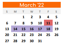 District School Academic Calendar for Denton Co J J A E P for March 2022