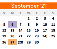 District School Academic Calendar for Pilot Point Intermediate for September 2021
