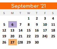 District School Academic Calendar for Denton Co J J A E P for September 2021