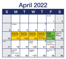 District School Academic Calendar for Sunnyside Elementary School for April 2022