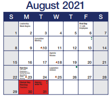 District School Academic Calendar for Conroy Ed Ctr for August 2021