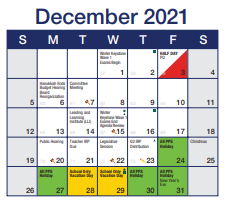District School Academic Calendar for Mccleary Early Childhood School for December 2021