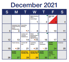 District School Academic Calendar for Greenfield Elementary School for December 2021