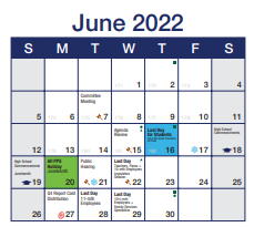District School Academic Calendar for Miller Elementary School for June 2022