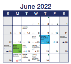 District School Academic Calendar for Brashear High School for June 2022