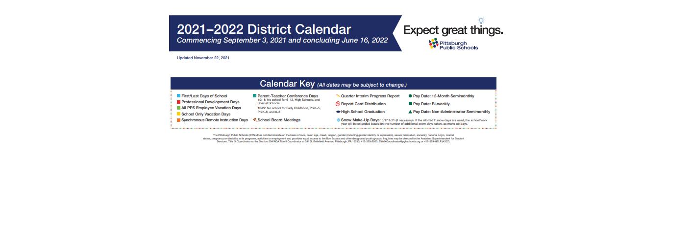 District School Academic Calendar Key for Frick Intl Studies Academy