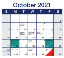 District School Academic Calendar for Options Center for October 2021