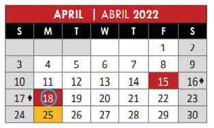 District School Academic Calendar for Plano Parkway Middle for April 2022