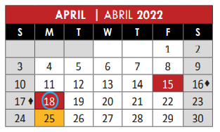 District School Academic Calendar for David Mccall Elementary for April 2022