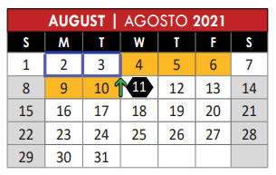 District School Academic Calendar for Adult Basic Ed for August 2021