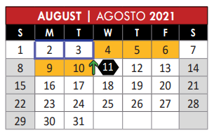 District School Academic Calendar for Christie Elementary School for August 2021