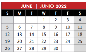 District School Academic Calendar for Hedgcoxe Elementary School for June 2022
